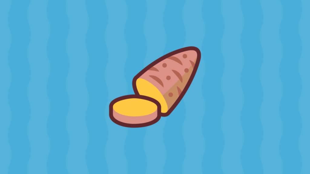 An illustration of a sweet potato with a blue background.